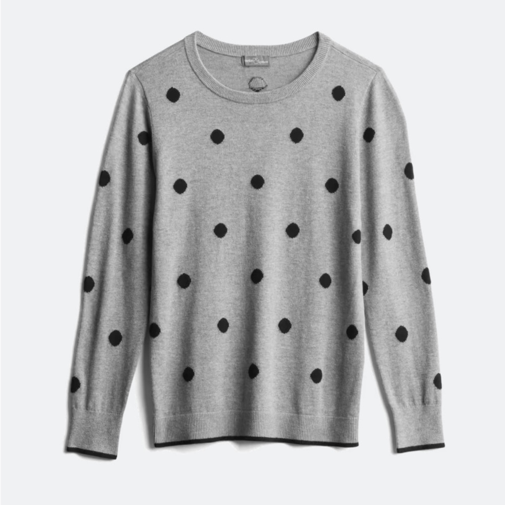 Market & Spruce Crew Neck Polka Dot Gray and Black Sweater
